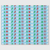 Kerst Iconen (Drie Kleuren) Cadeaupapier (Vlak)