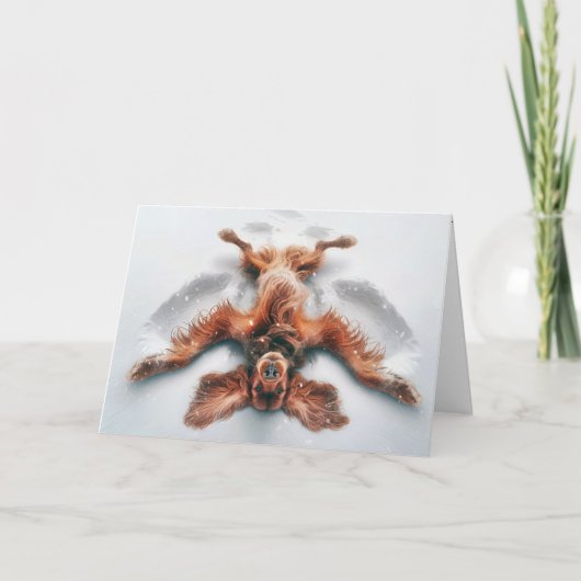 Kerst Ierse Setter Een Sneeuwengel Maken Feestdagen Kaart (Voorkant)