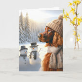 Kerst Ierse Setter en Sneeuwmannen Kaart (Gele Bloem)
