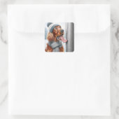 Kerst Ierse Setter hond likken een bevroren paal Vierkante Sticker (Tas)