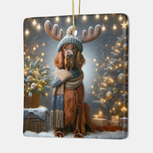 Kerst Ierse Setter met rendier gewei Keramisch Ornament (Links)