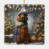 Kerst Ierse Setter met rendier gewei Keramisch Ornament (Achterkant)