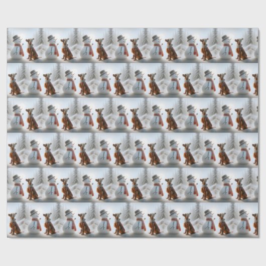 Kerst Ierse Setter met Sneeuwman Cadeaupapier (Vlak)