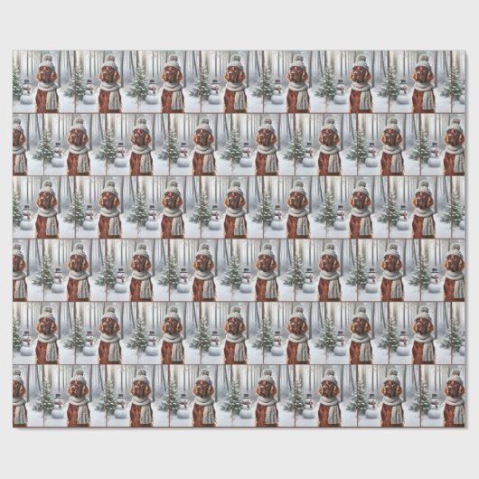 Kerst Ierse Setter met Sneeuwman Cadeaupapier (Vlak)