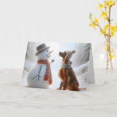 Kerst Ierse Setter met Sneeuwman Kaart (Gele Bloem)