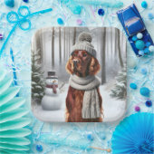 Kerst Ierse Setter met Sneeuwman Papieren Bordje (Feest)