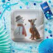 Kerst Ierse Setter met Sneeuwman Papieren Bordje (Feest)