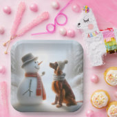 Kerst Ierse Setter met Sneeuwman Papieren Bordje (Feest)