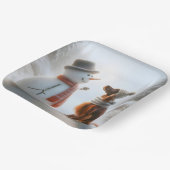 Kerst Ierse Setter met Sneeuwman Papieren Bordje (Gebogen)