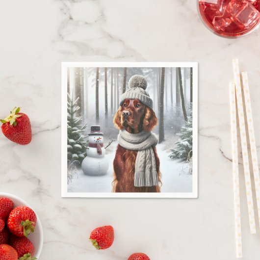 Kerst Ierse Setter met Sneeuwman Servet (Insitu)