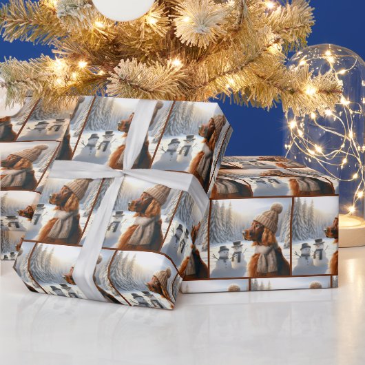 Kerst Ierse Setter met Sneeuwmannen Cadeaupapier (Feestdagen)