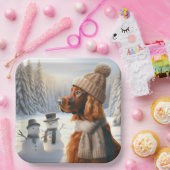 Kerst Ierse Setter met Sneeuwmannen Papieren Bordje (Feest)