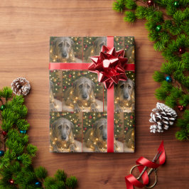 Kerst Ierse Wolfshond in lichten verstrikt Cadeaupapier