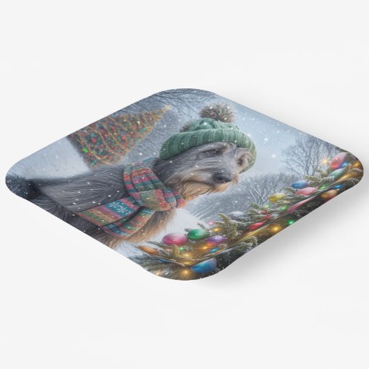 Kerst Ierse Wolfshond met boom Papieren Bordje (Gebogen)