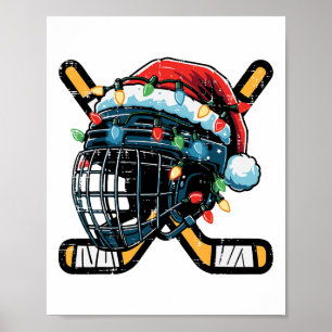 Kerst ijs hockey helm Kerstman Xmas mannen jongens Poster