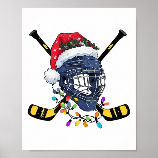 Kerst ijs hockey helm Sint Kerstmis Poster (Voorkant)