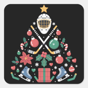 Kerst Ijs Hockey Liefhebber Boom Sportteam Vierkante Sticker
