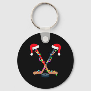 Kerst ijs hockey stick kerstman hoed Kerstmis mann Sleutelhanger