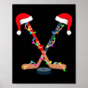 Kerst ijs hockey stick kerstman hoed Xmas mannen j Poster