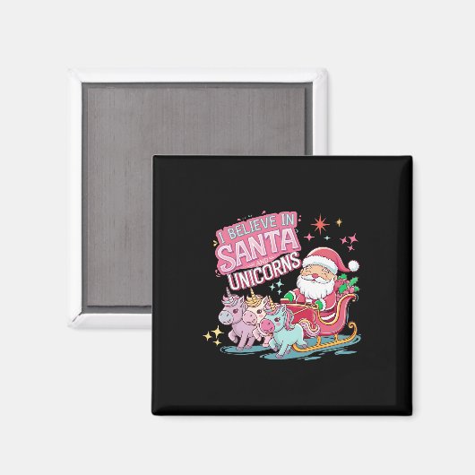 Kerst Ik geloof in de Kerstman en eenhoorns Grappi Magneet (Voorkant / Achterkant)
