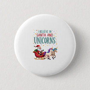 Kerst Ik geloof in de Kerstman en eenhoorns Grappi Ronde Button 5,7 Cm