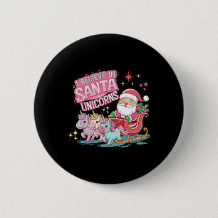 Kerst Ik geloof in de Kerstman en eenhoorns Grappi Ronde Button 5,7 Cm