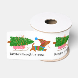 Kerst Illustratie Dachshund Door de Sneeuw Grosgrain Lint