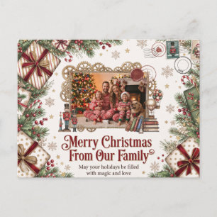 Kerst Illustratie Ontwerp met Vintage Familie Foto Feestdagenkaart