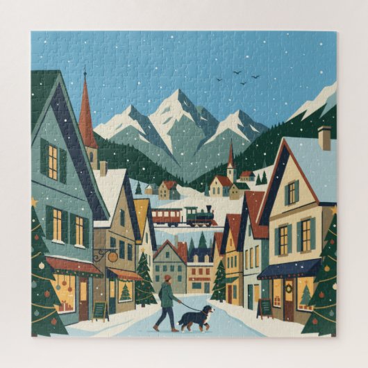 Kerst in Alpen Bergdorp Legpuzzel (Verticaal)