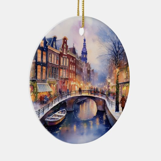 Kerst in Amsterdam Waterverf Keramisch Ornament (Rechts)