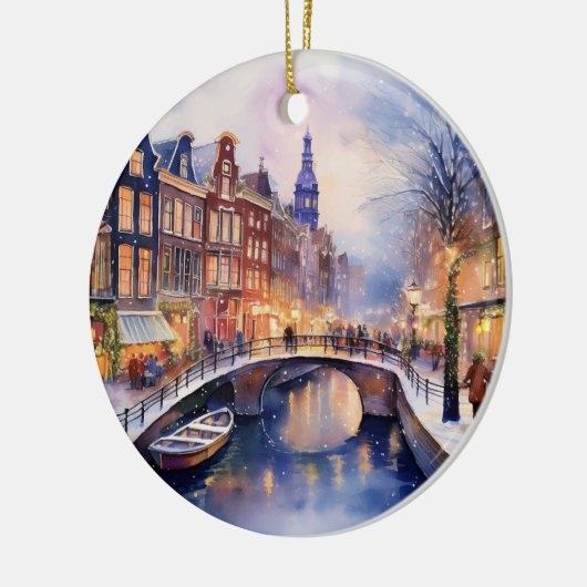 Kerst in Amsterdam Waterverf Keramisch Ornament (Links)