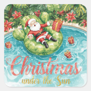 Kerst in Arizona thema met Kerstman zwembadfeest Vierkante Sticker