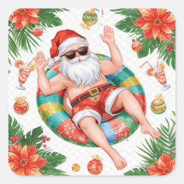 Kerst in Arizona thema met Kerstman zwembadfeest Vierkante Sticker