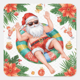 Kerst in Arizona thema met Kerstman zwembadfeest Vierkante Sticker