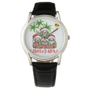 Kerst in augustus Regenboog Flamingo Zwemmen Drink Horloge