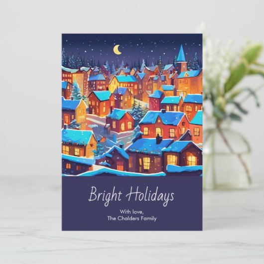 Kerst in Bright Town Feestdagenkaart (Staand voorkant)