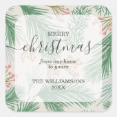 Kerst in Chic Berries en Branches Vierkante Sticker (Voorkant)
