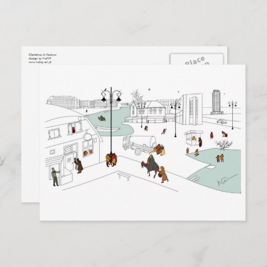 Kerst in de moderne stad feestdagenkaart (Voorkant / Achterkant)