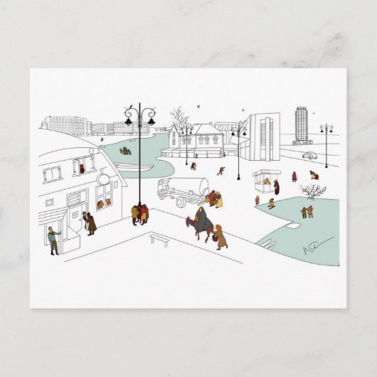 Kerst in de moderne stad feestdagenkaart (Voorkant)