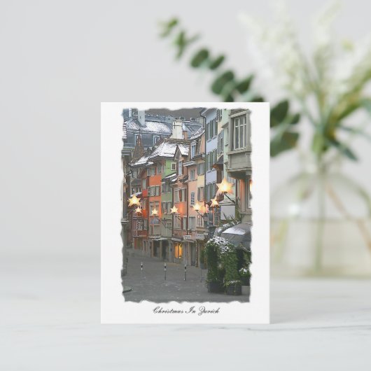 Kerst in de oude stad feestdagenkaart (Staand voorkant)