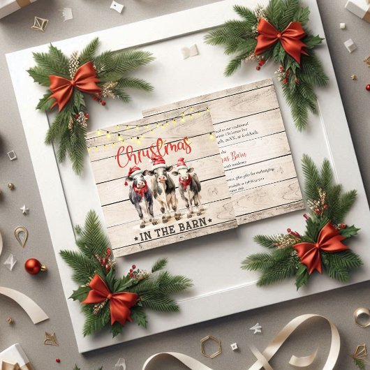 Kerst in de Schuur Koeien Dragen Santa Hats Kaart