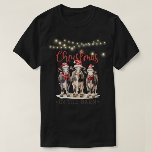 Kerst in de Schuur Koeien Dragen Santa Hats T-shirt (Design voorkant)