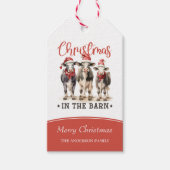 Kerst in de Schuur Rustieke Koeien in Santa Hats Cadeaulabel (Voorkant)