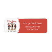 Kerst in de Schuur Rustieke Koeien in Santa Hats Etiket (Voorkant)