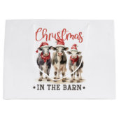 Kerst in de Schuur Rustieke Koeien in Santa Hats Groot Cadeauzakje (Voorkant)