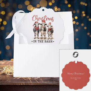 Kerst in de Schuur Rustieke Koeien in Santa Hats Ornament Kaart