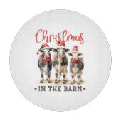 Kerst in de Schuur Rustieke Koeien in Santa Hats Snijplank (Voorkant)