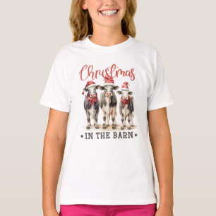 Kerst in de Schuur Rustieke Koeien in Santa Hats T-shirt