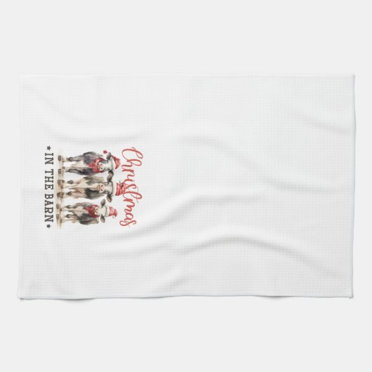 Kerst in de Schuur Rustieke Koeien in Santa Hats Theedoek (Horizontaal)