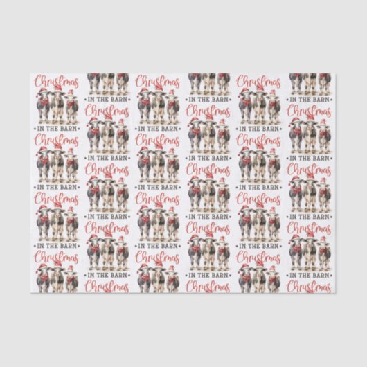 Kerst in de Schuur Rustieke Koeien in Santa Hats Tissuepapier (Voorkant)